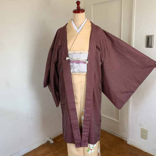 新品 正絹 単衣 女物 長羽織 小豆色 着物 haori しば田（お休み） 通販 