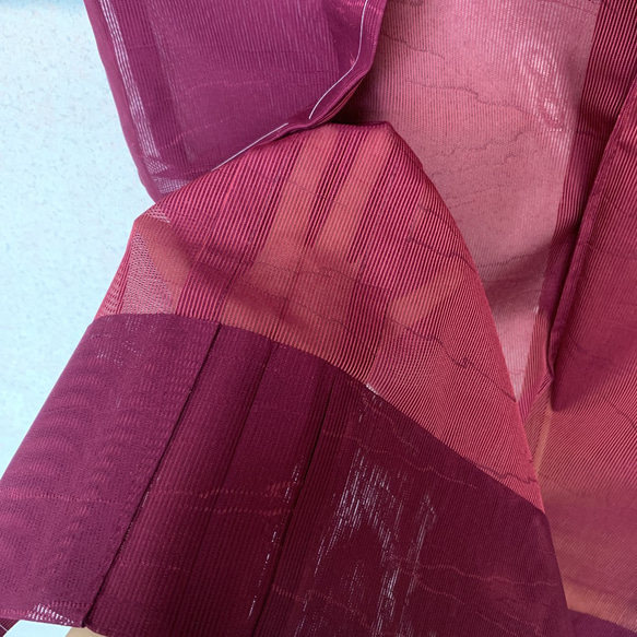 新品 正絹 単衣 女物 長羽織 赤紫色 絽紗 4枚目の画像