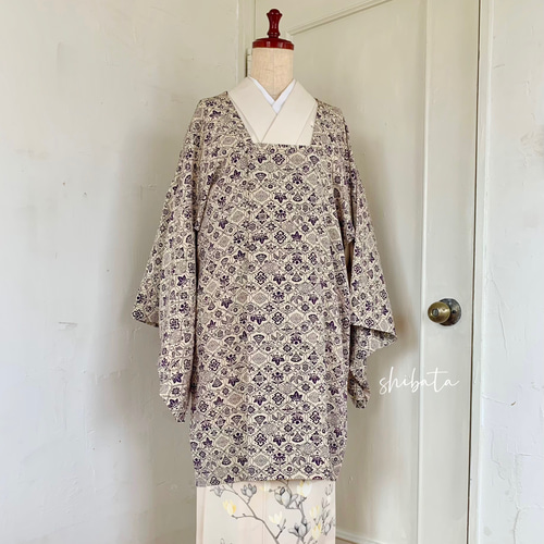 新品 正絹 単衣 女物 道行コート 薄黄に紫 着物 haori しば田（お休み 