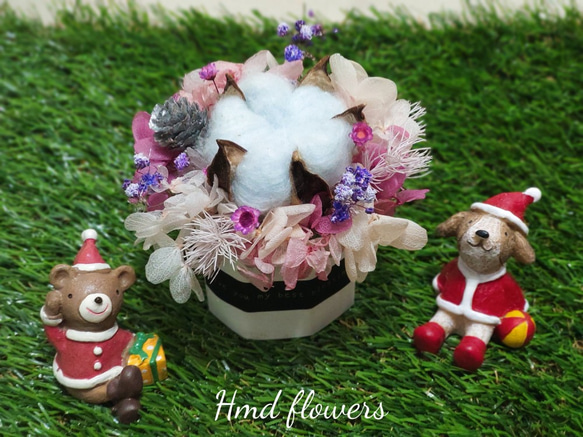 【HMD.Flowers】『棉花糖彩紅盆花禮』乾燥花 不凋繡球花 居家裝飾 香氛磚 第1張的照片