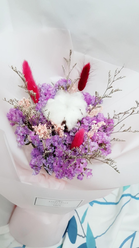 【HMD.Flowers】《甜蜜微笑》乾燥花束 情人節 節慶花禮 棉花 第1張的照片