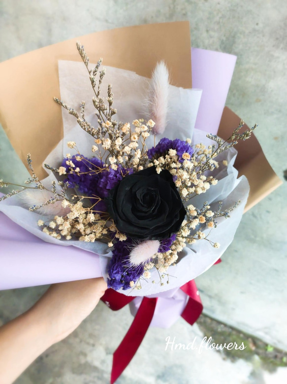 【HMD.Flowers】『只愛著你』乾燥花 捧花 居家裝飾 花束 黑玫瑰 第1張的照片