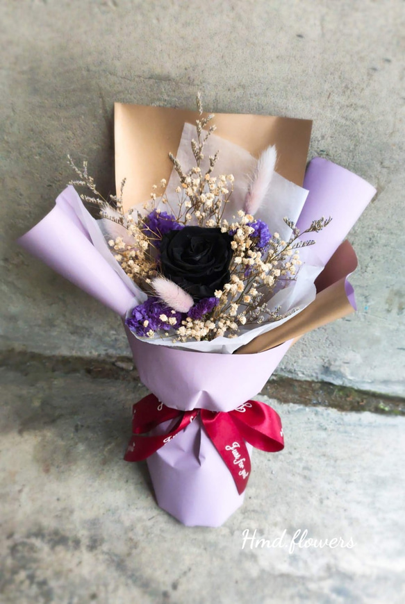 【HMD.Flowers】『只愛著你』乾燥花 捧花 居家裝飾 花束 黑玫瑰 第3張的照片