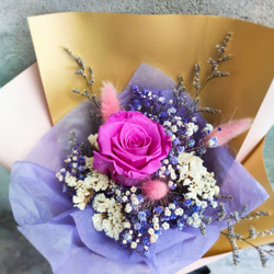 【HMD.Flowers】『浪漫愛情』 乾燥花束 情人節 禮物 粉紫玫瑰 第1張的照片