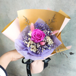 【HMD.Flowers】『浪漫愛情』 乾燥花束 情人節 禮物 粉紫玫瑰 第3張的照片