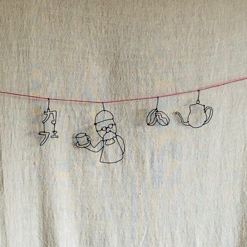 コーヒーを飲む人のワイヤーアート　珈琲 コーヒーを飲む人のワイヤーアート 珈琲 珈琲を飲む女性】ラインアート