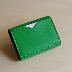 <高級革>フランスレザー使用コンパクト財布（グリーン） 5枚目の画像