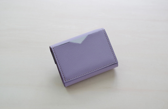 <高級革>フランスレザー使用コンパクト財布（ライトパープル） 4枚目の画像