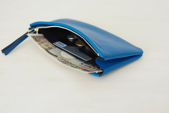 <高級革>フランスのラムレザー使用シンプル長財布(ピーコックブルー) 5枚目の画像