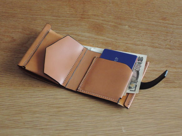 <高級革>イタリアレザー使用の薄いミニ財布！キャメル色 2枚目の画像