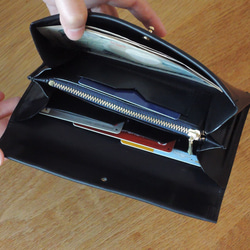 <高級革>イタリアレザー使用の薄い長財布！ブラック色 3枚目の画像