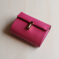 <高級革>フランスレザー使用コンパクト財布（ピンク） 1枚目の画像