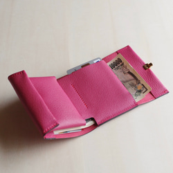 <高級革>フランスレザー使用コンパクト財布（ピンク） 4枚目の画像