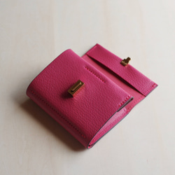 <高級革>フランスレザー使用コンパクト財布（ピンク） 9枚目の画像