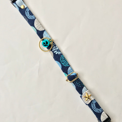 猫首輪　北欧風模様　ブルー　金×青　寄附付き 4枚目の画像