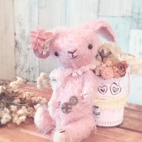 ストロベリー色のうさちゃん テディベア うさぎ ぬいぐるみ