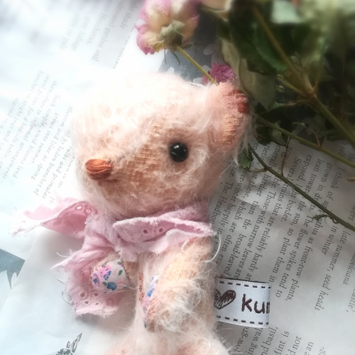 アンティーク風テディベア｢フラワー｣ モヘア生地 ぬいぐるみ