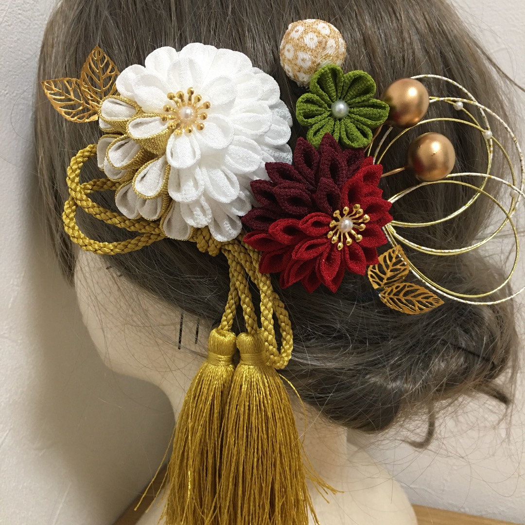 つまみ細工　髪飾り【のどか】卒業式　卒業式髪飾り　袴　水引き　成人式用髪飾り　和装　結婚式　ヘアアクセ　色打掛　ヘア飾り