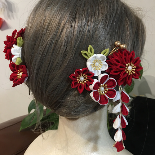 つまみ細工 ヘア飾り【静】卒業式 卒業式髪飾り 袴 水引き 成人式用髪