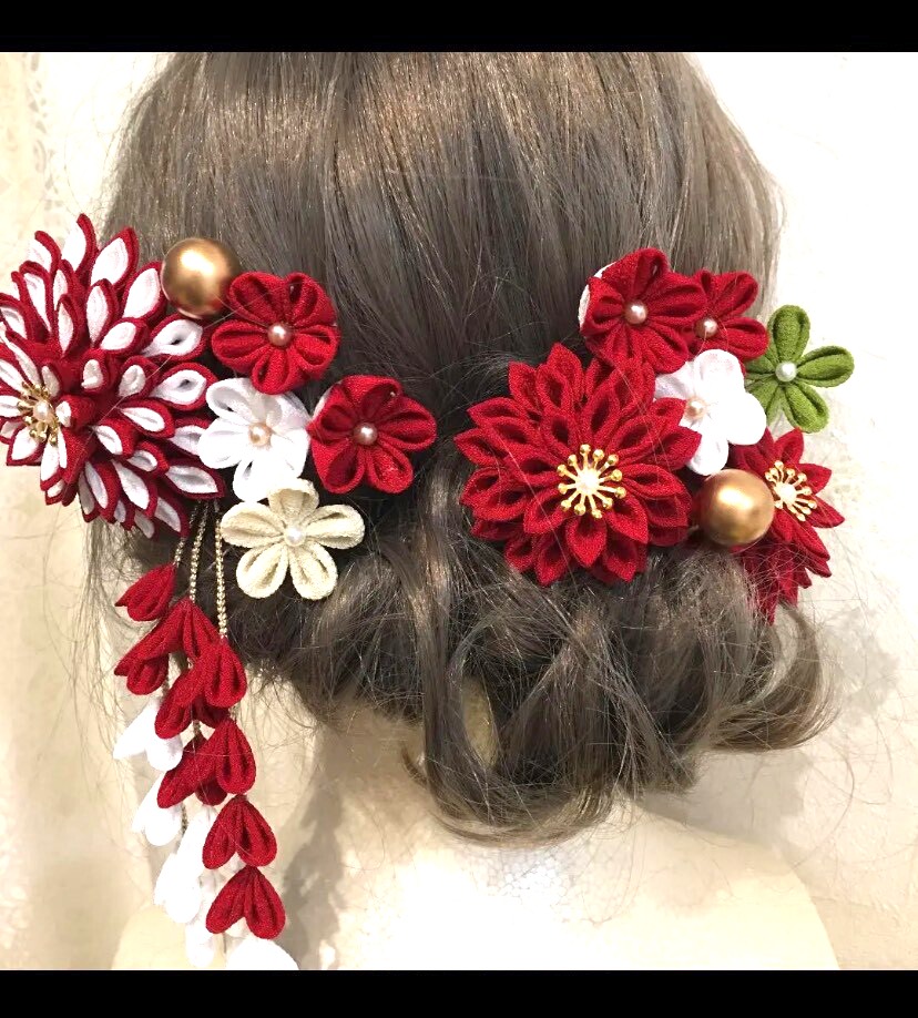 つまみ細工【門出を祝う髪飾り】卒業式　卒業式髪飾り　袴　水引き　成人式用髪飾り　和装　結婚式　ヘア飾り　色打掛
