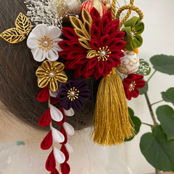 つまみ細工　髪飾り【晴】×赤卒業式　卒業式髪飾り　袴　水引き　成人式用髪飾り　和装　結婚式　ヘアアクセ　色打掛 成人式 4枚目の画像