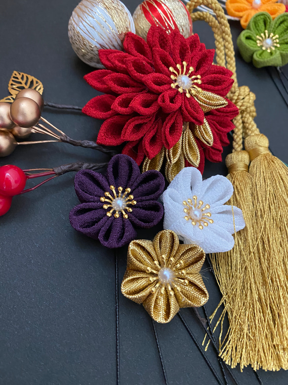 つまみ細工　髪飾り【晴】×赤卒業式　卒業式髪飾り　袴　水引き　成人式用髪飾り　和装　結婚式　ヘアアクセ　色打掛 成人式 12枚目の画像