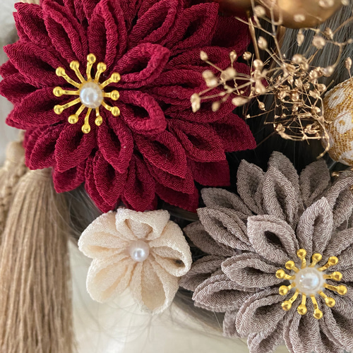 つまみ細工 ヘア飾り ワインカラー 卒業式 卒業式髪飾り 袴 水引き