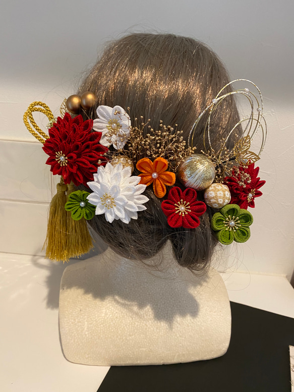 つまみ細工髪飾り【赤、白、オレンジ】卒業式 卒業式髪飾り 袴