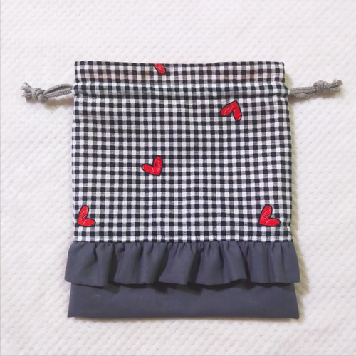 ギンガムチェック フリル コップ入れ ランチョンマット ハンドメイド