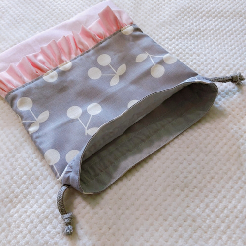 受注製作】フリル巾着コップ袋チェリーさくらんぼ