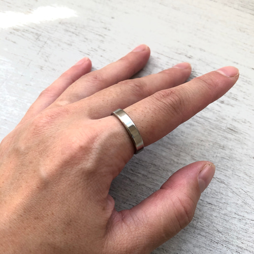 刻印可能】ステンレス製4mm幅平打ちシルバーリング 指輪・リング