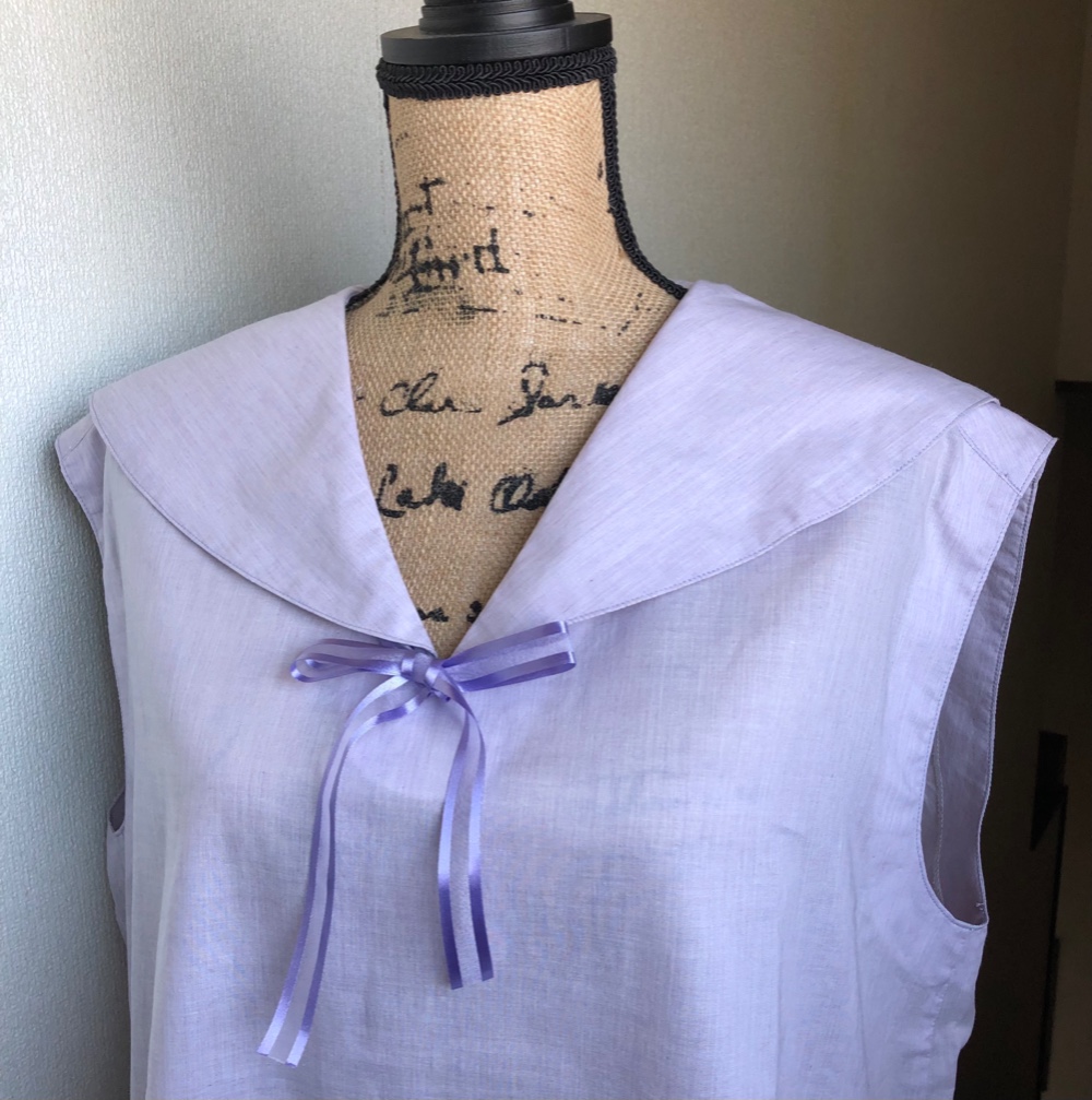 綿麻ローンシャンブレー、ライトパープル、セーラーカラーブラウス　限定