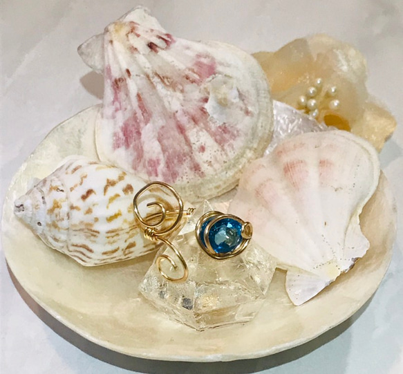 ブルートパーズ ワイヤーアートリング 10kgf ハンドメイド新作 14〜15号