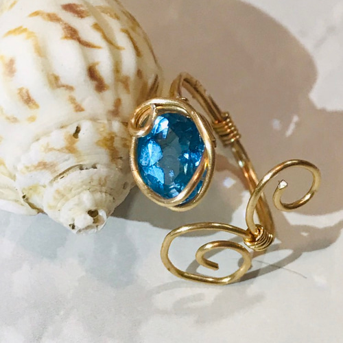 ブルートパーズ ワイヤーアートリング 10kgf ハンドメイド新作 14〜15号 ブルートパーズ ワイヤーアートリング 10kgf ハンドメイド新作 14〜15号