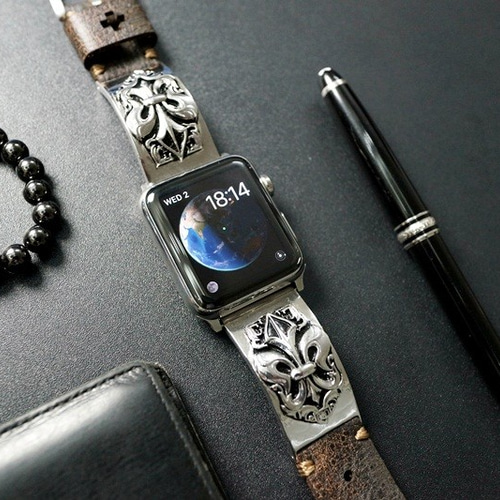 アップルウォッチ用ベルト シルバー925+レザー 完全ハンドメイド