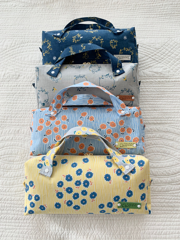 シマエナガ刺繍の横長バッグ　バッグインバッグ　メイク・コスメポーチ　BOXポーチ　刺繍　バッグ 10枚目の画像