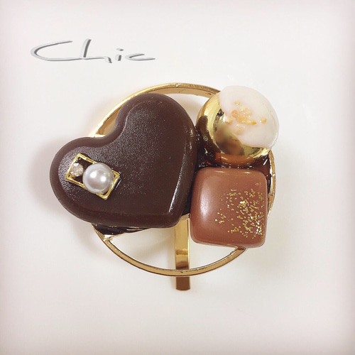 ハンドメイド ♡ ハートチョコのポニーフック ハンドメイド ♡ ハートチョコのポニーフック