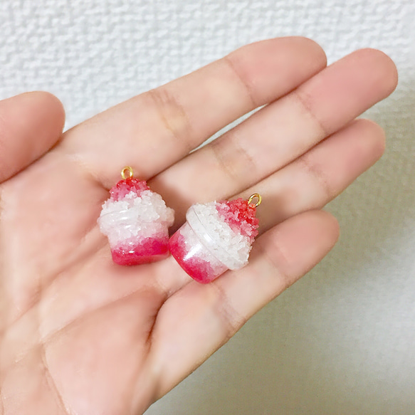 かき氷ピアスorイヤリング(いちご味)ワンペア 5枚目の画像