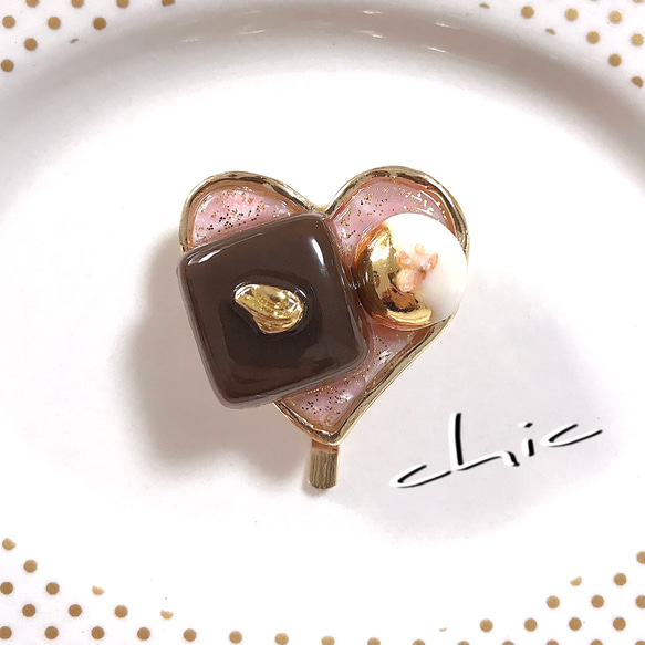 ハンドメイド ♡ ハートチョコのポニーフック チョコレートポニーフック♡ハート、スイーツデコ、バレンタイン