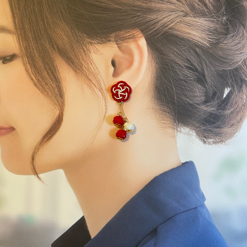水引 梅結びとあわじ玉のピアス/イヤリング ピアス（スタッド・一粒