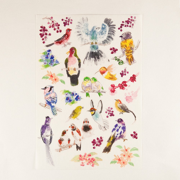 和紙ステッカー-森の中のカラフルな鳥 1枚目の画像