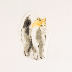 水墨貓咪和紙貼紙 - 伸懶腰的貓 第2張的照片