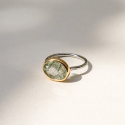 グリーンルチルクォーツリング~float stainless×K18 quartz ring~ 1枚目の画像