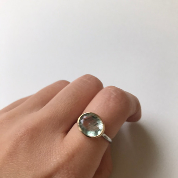 グリーンルチルクォーツリング~float stainless×K18 quartz ring~ 4枚目の画像