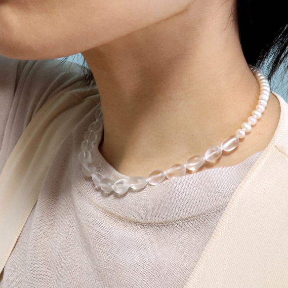 オーダー制作受付中！knot pearl & quartz necklace~frosted~ 3枚目の画像