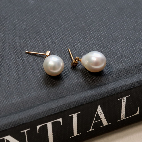 南洋パールピアス~drop K18×diamond baroque pearl pierced earrings~ 1枚目の画像