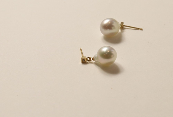 南洋パールピアス~drop K18×diamond baroque pearl pierced earrings~ 3枚目の画像