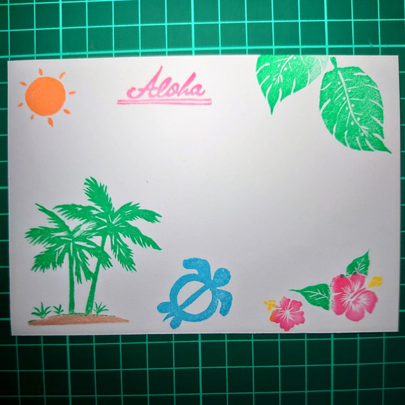 消しゴムはんこ ハワイ スタンプ⌄̈⃝ 消しゴムはんこ「ハワイアン・ALOHA」7個セット はんこ