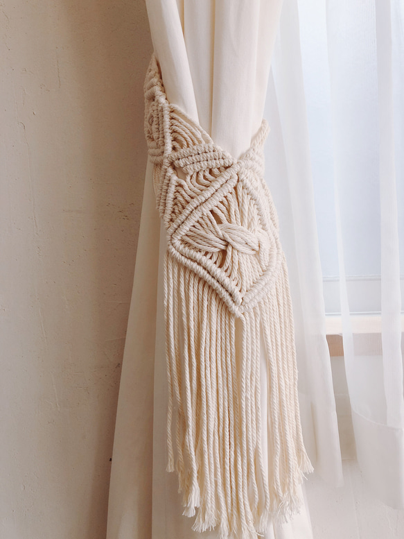 マクラメ カーテンタッセル フリンジ 2本セット カーテン hunny-sunny