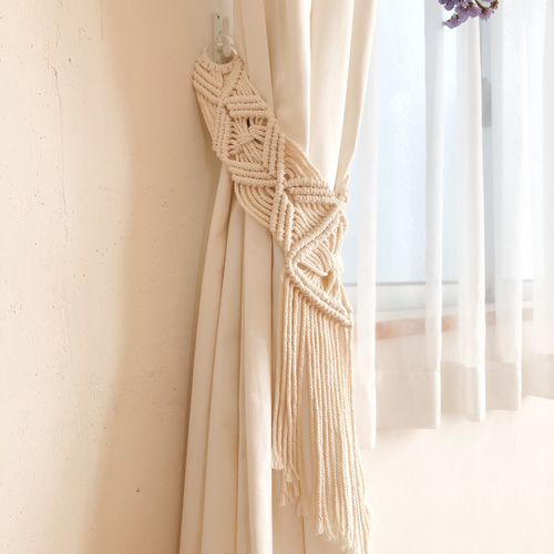 マクラメ カーテンタッセル フリンジ 2本セット カーテン hunny-sunny